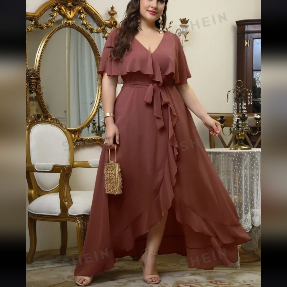 Ruffle Wrap Chiffon dress, Size 3x